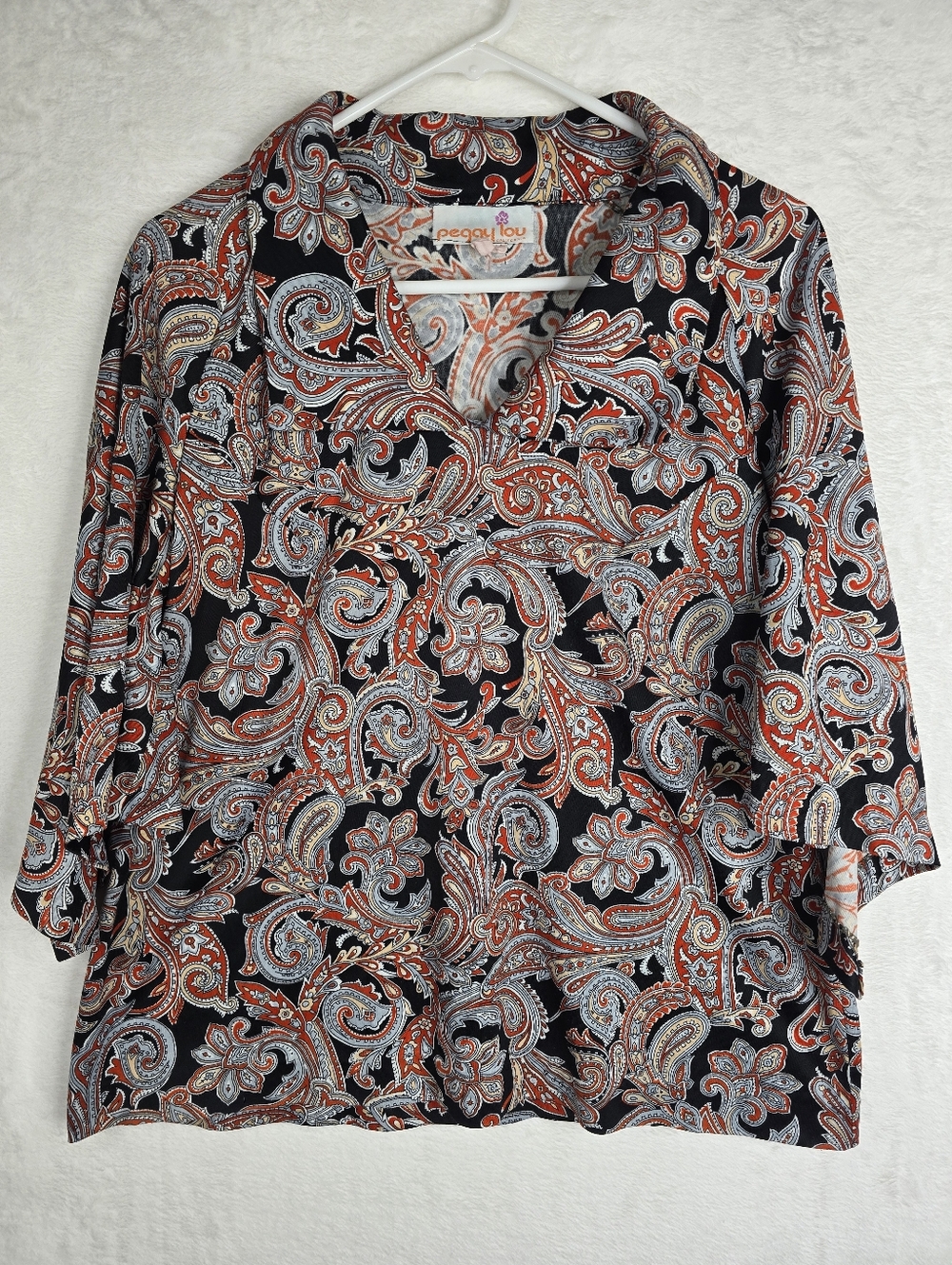 3/$25 VTG Peggy Lou California Paisley Blouse Boho Flowy 3/4 Sleeve Top Womens L